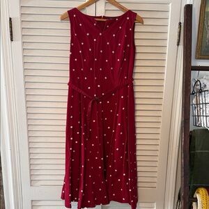 eShakti Red Midi Dress with White Polka Dots